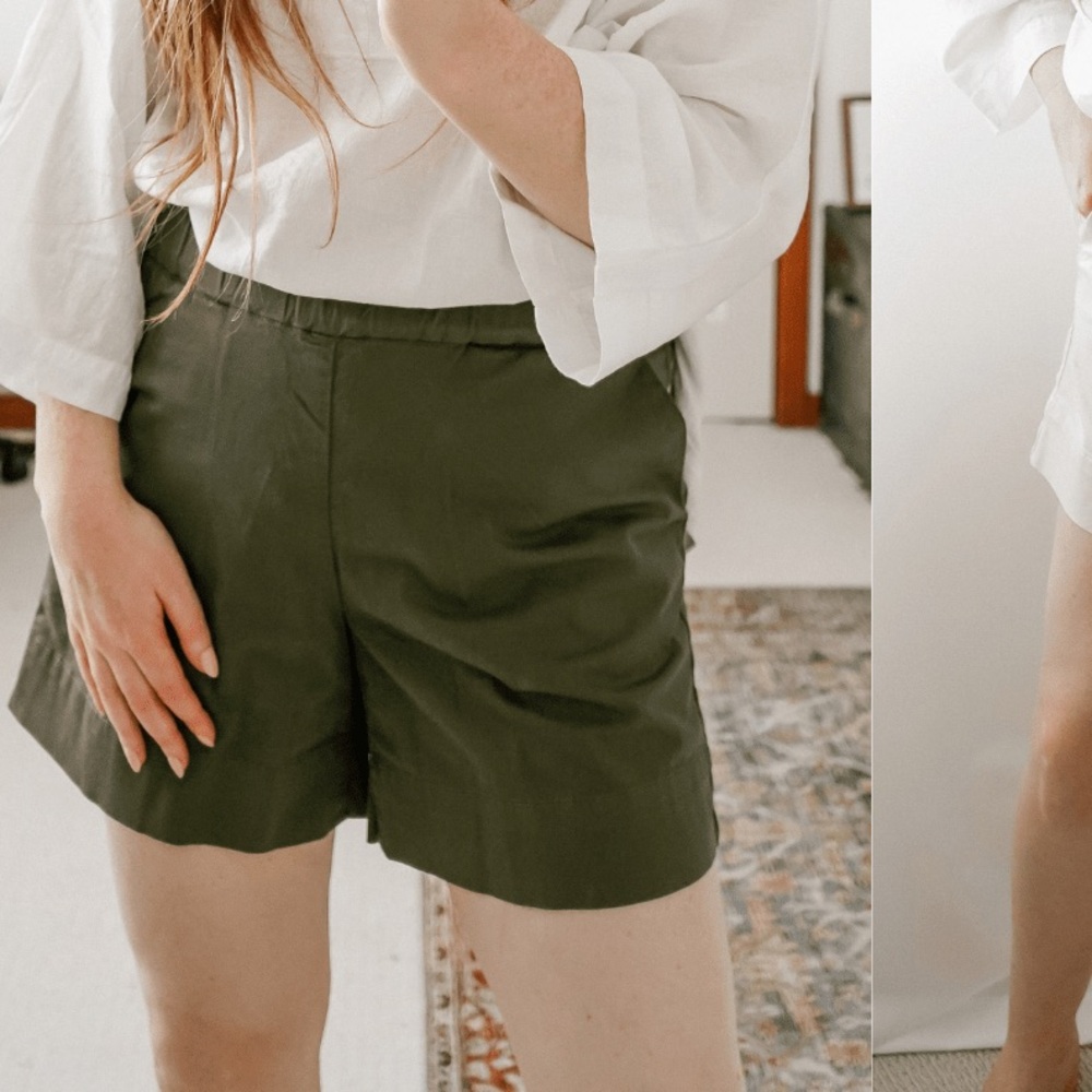 NWOT XS Everlane Easy Short Green High Waisted 100% Organic Cotton Shorts
